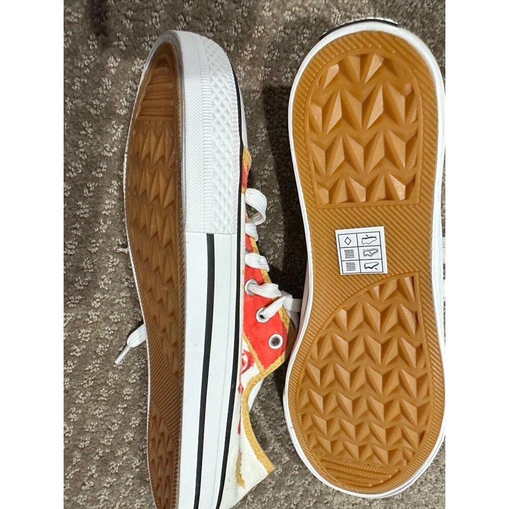 Hand-Painted Canvas Sneakers‎ With Floral Design Gold & Red Accents Lace-Up - Picture 4 of 7